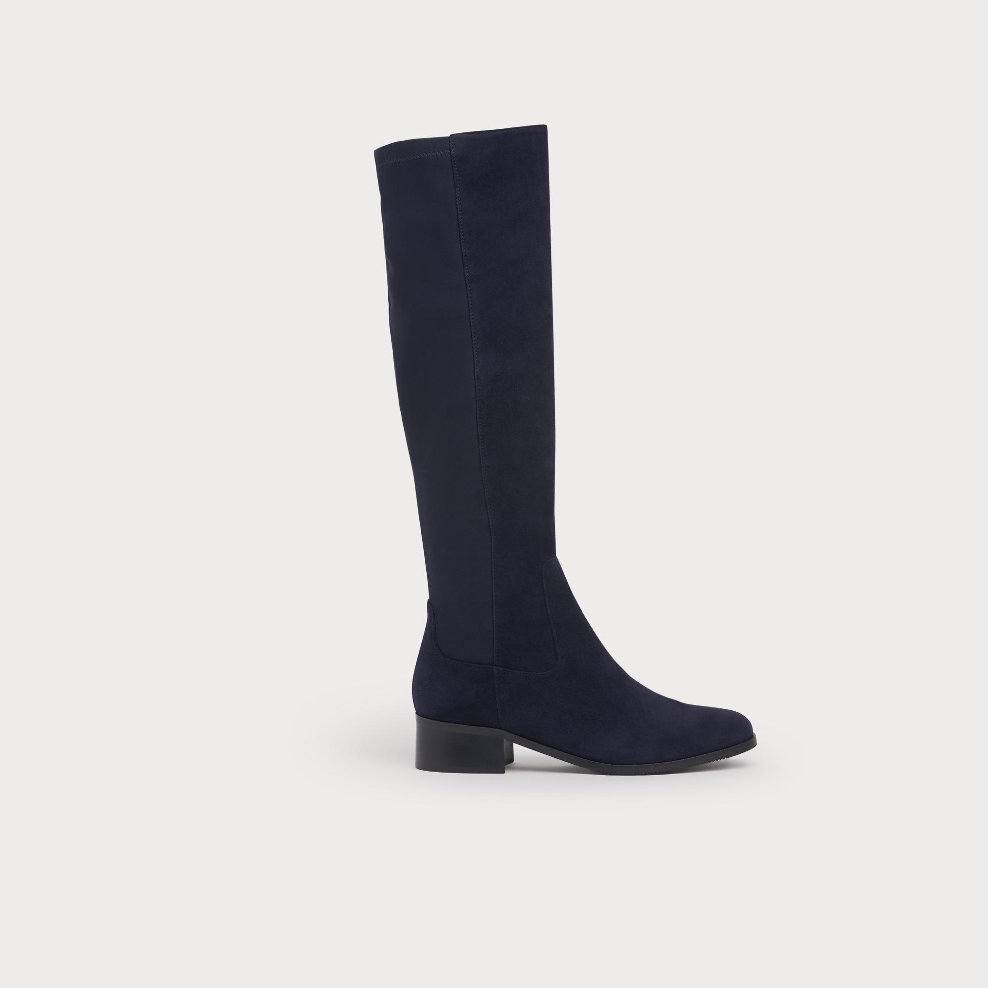 navy blue flat knee high boots